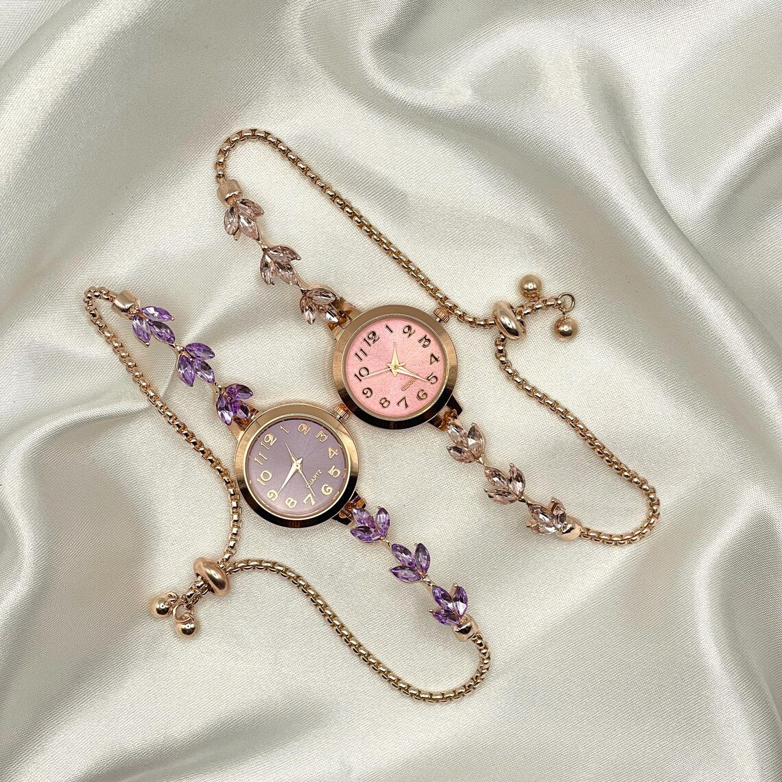Women Pink Bracelet Crystal Watch
