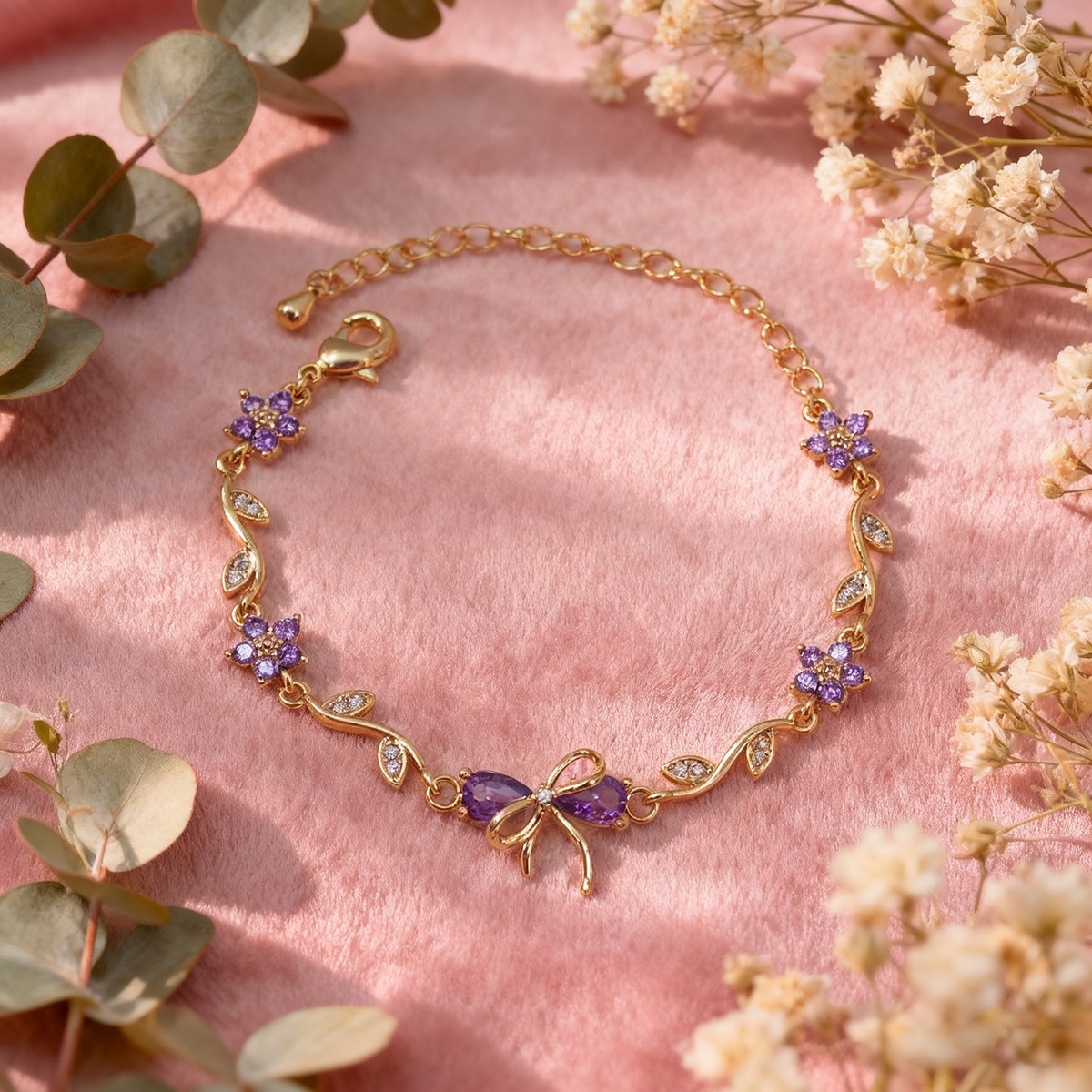 Set of 8 Sparkling Zircon Flower & Bow Bracelet