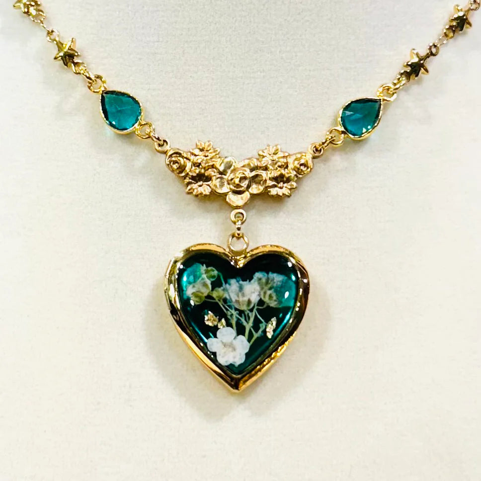 Flower Heart Shaped Locket Necklace