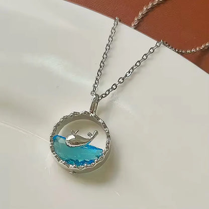 Ocean Whale Crystal Pendant Necklace – Elegant Marine Jewelry