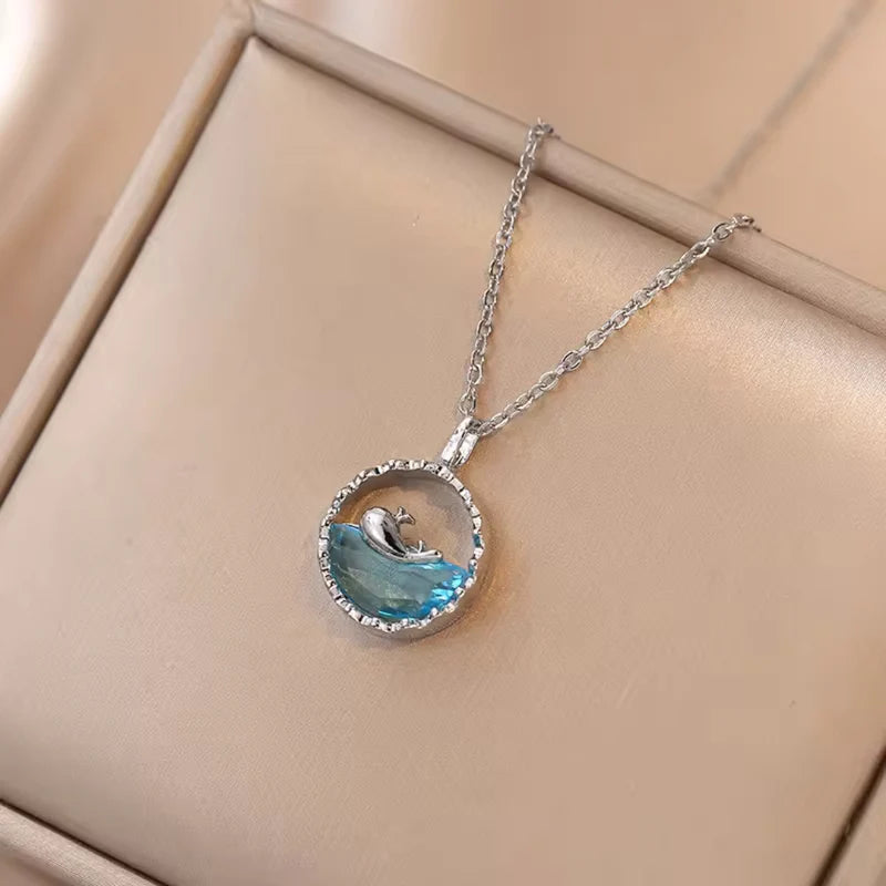 Ocean Whale Crystal Pendant Necklace – Elegant Marine Jewelry