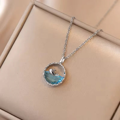 Ocean Whale Crystal Pendant Necklace – Elegant Marine Jewelry
