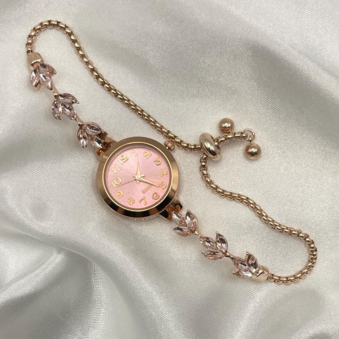 Women Pink Bracelet Crystal Watch