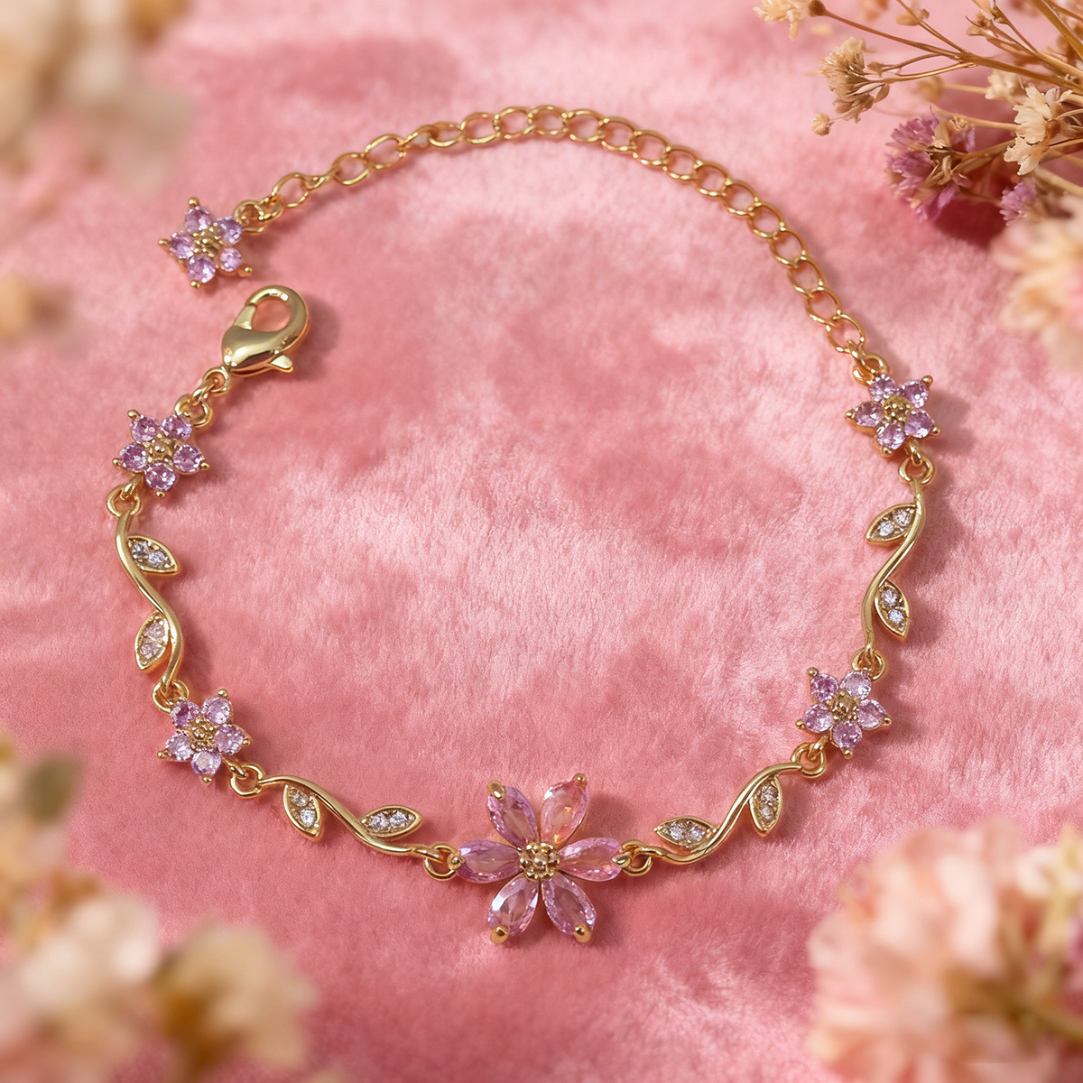 Set of 8 Sparkling Zircon Flower & Bow Bracelet