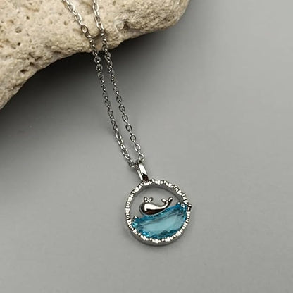 Ocean Whale Crystal Pendant Necklace – Elegant Marine Jewelry