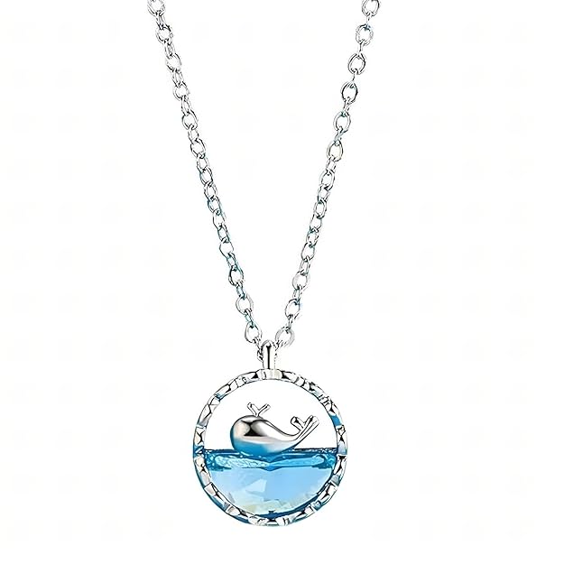 Ocean Whale Crystal Pendant Necklace – Elegant Marine Jewelry