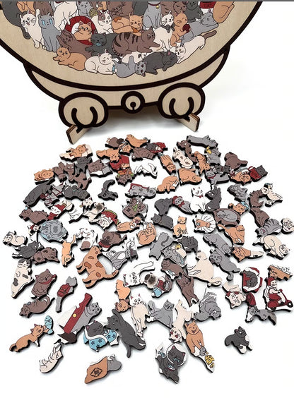 135-Piece Morandi-Colored Cat Shaped Wooden Jigsaw Puzzle