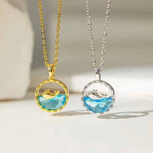 Ocean Whale Crystal Pendant Necklace – Elegant Marine Jewelry