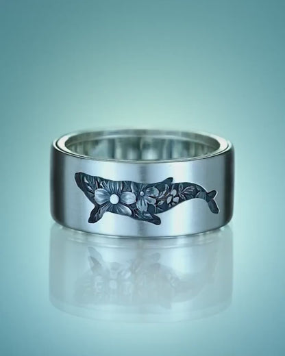 Kitsune & Whale Kinetic Spinner Ring - HANDCRAFTED STERLING SILVER