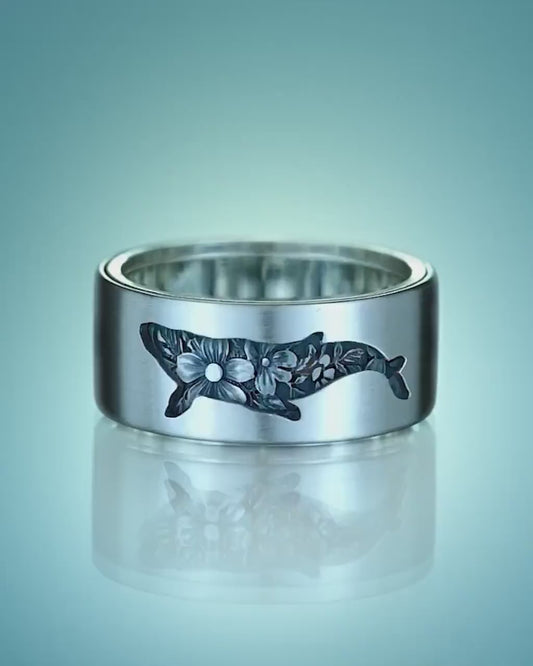 Kitsune & Whale Kinetic Spinner Ring - HANDCRAFTED STERLING SILVER
